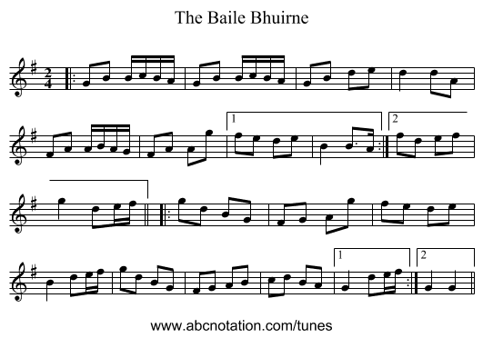 The Baile Bhuirne - staff notation