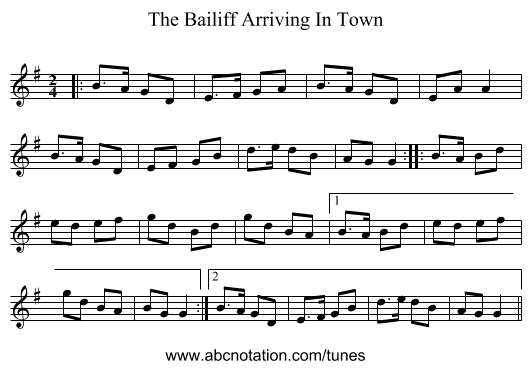 The Bailiff Arriving In Town - staff notation