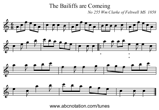 The Bailiffs are Comeing - staff notation