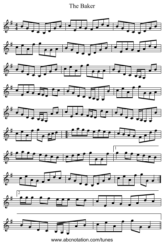 The Baker - staff notation