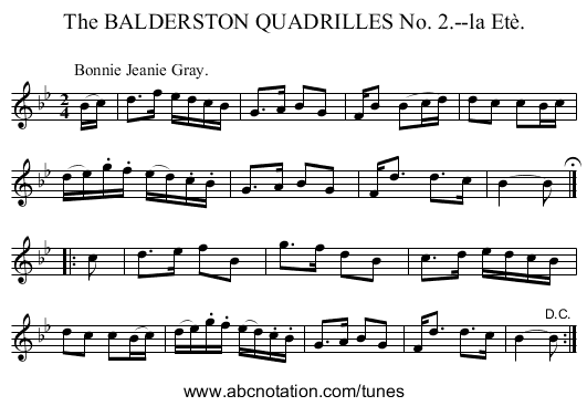 The BALDERSTON QUADRILLES No. 2.--la Et&egrave;. - staff notation