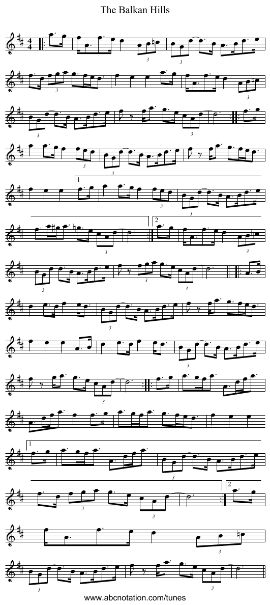 The Balkan Hills - staff notation