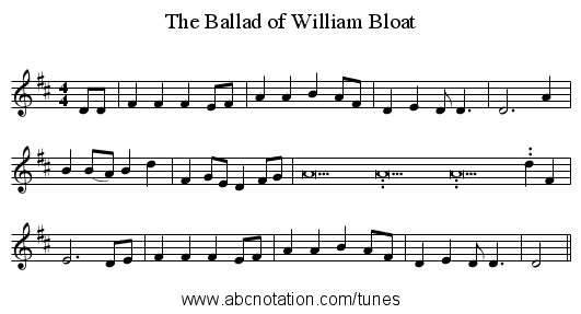The Ballad of William Bloat - staff notation