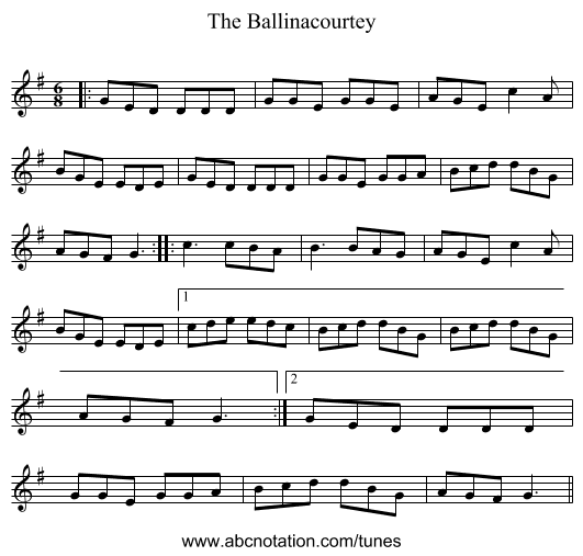 The Ballinacourtey - staff notation