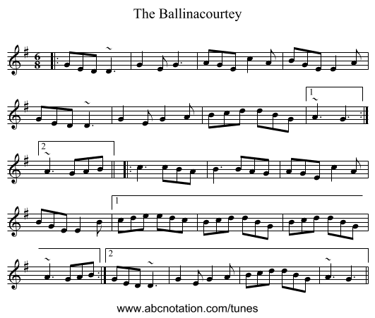 The Ballinacourtey - staff notation