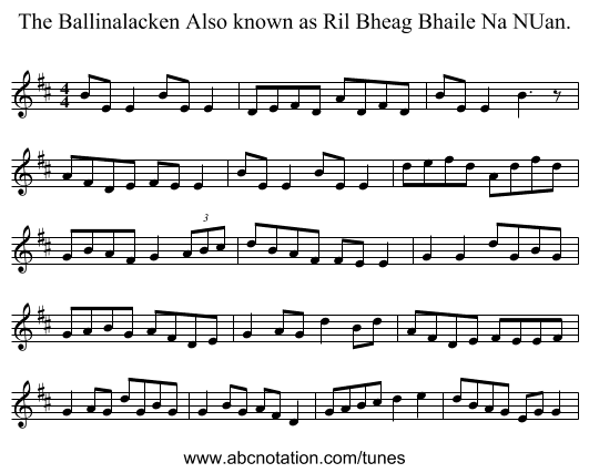 The Ballinalacken Also known as Ril Bheag Bhaile Na NUan. - staff notation