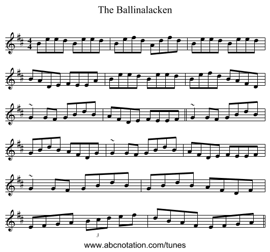 The Ballinalacken - staff notation