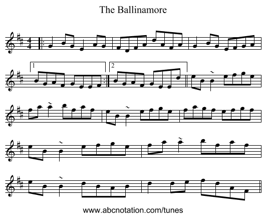 The Ballinamore - staff notation