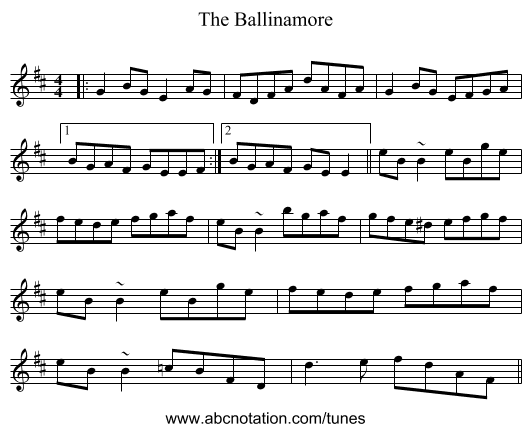 The Ballinamore - staff notation