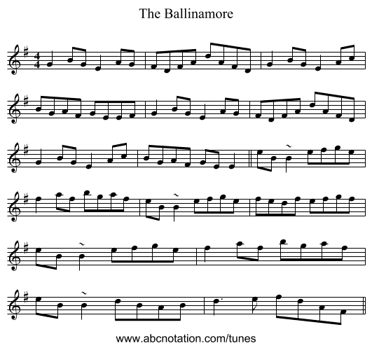 The Ballinamore - staff notation