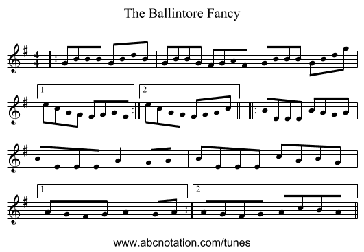 The Ballintore Fancy - staff notation