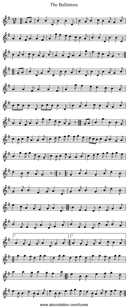 The Ballintore - staff notation