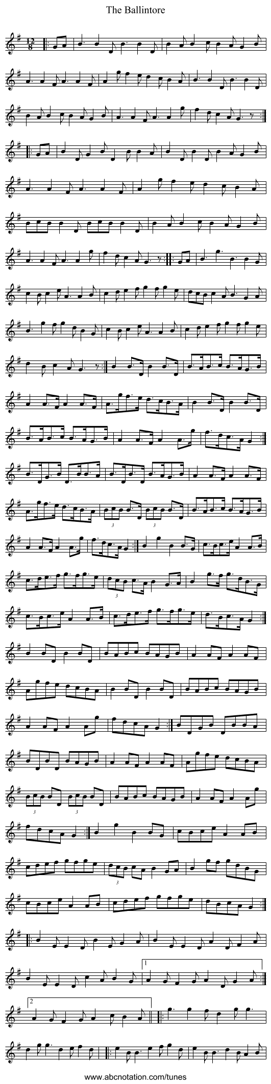 The Ballintore - staff notation