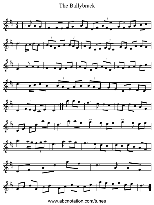 The Ballybrack - staff notation