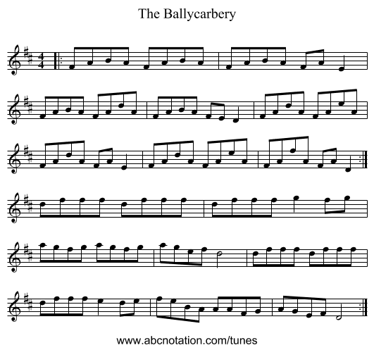 The Ballycarbery - staff notation
