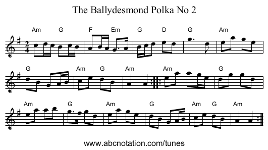 The Ballydesmond Polka No 2 - staff notation