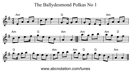 The Ballydesmond Polkas No 1 - staff notation