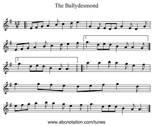 The Ballydesmond - staff notation