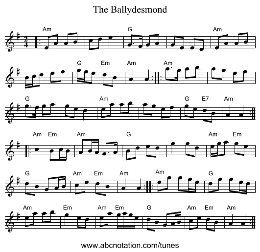 The Ballydesmond - staff notation