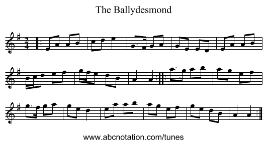 The Ballydesmond - staff notation