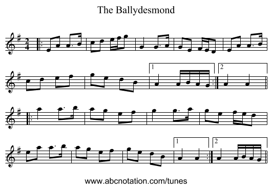 The Ballydesmond - staff notation