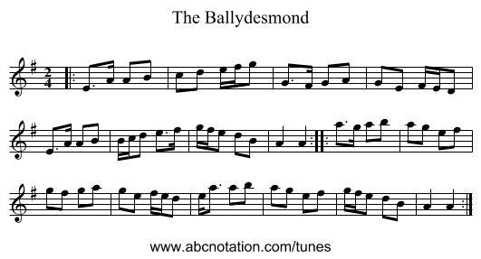 The Ballydesmond - staff notation