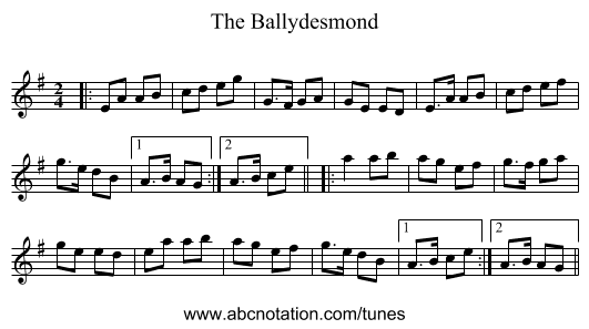 The Ballydesmond - staff notation
