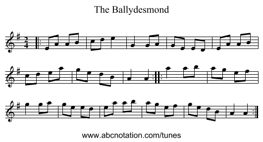 The Ballydesmond - staff notation