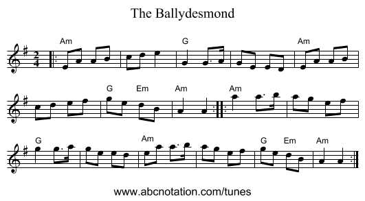 The Ballydesmond - staff notation