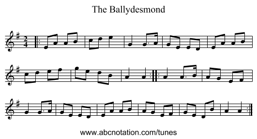 The Ballydesmond - staff notation