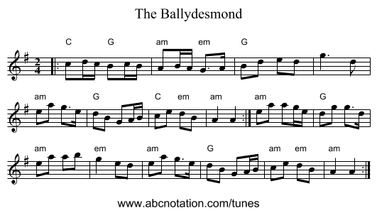 The Ballydesmond - staff notation