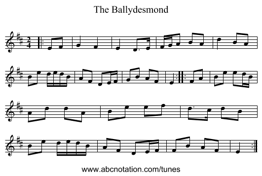 The Ballydesmond - staff notation