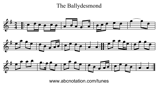 The Ballydesmond - staff notation