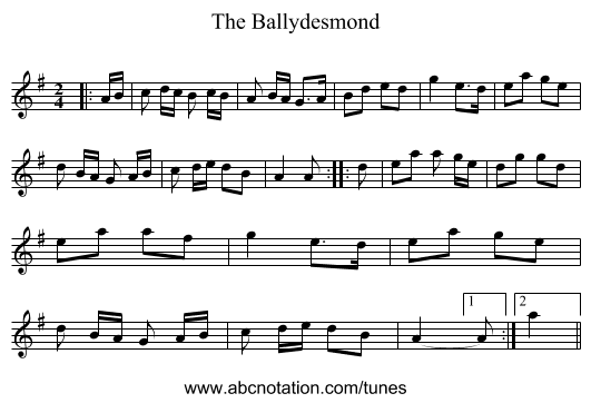 The Ballydesmond - staff notation