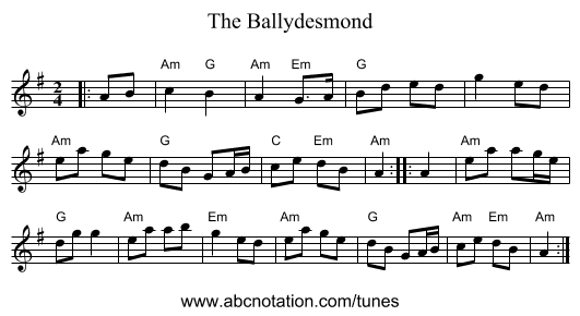 The Ballydesmond - staff notation