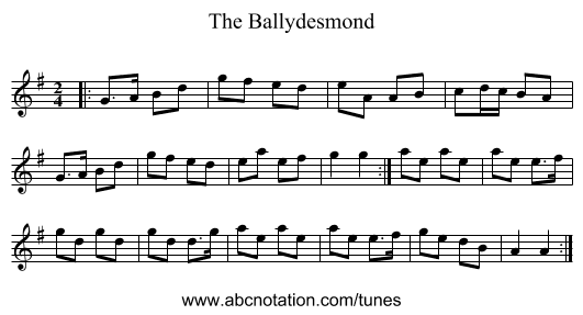 The Ballydesmond - staff notation