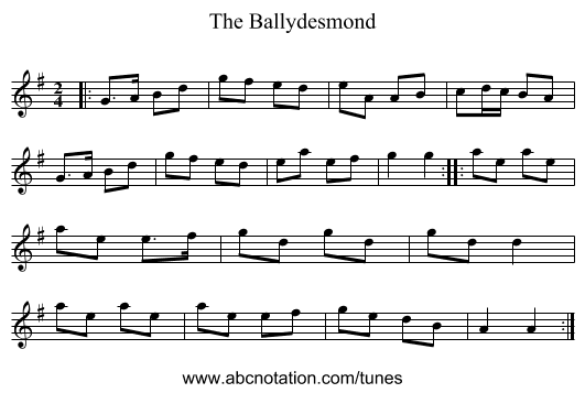 The Ballydesmond - staff notation