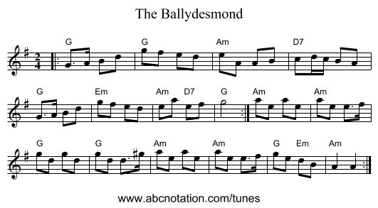 The Ballydesmond - staff notation