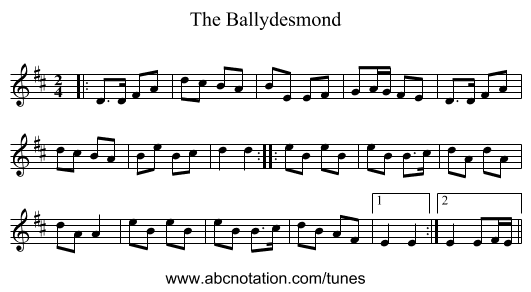The Ballydesmond - staff notation