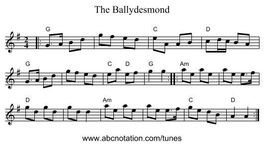 The Ballydesmond - staff notation