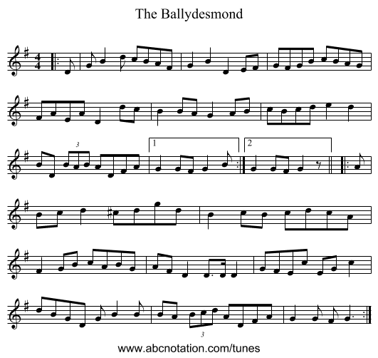 The Ballydesmond - staff notation