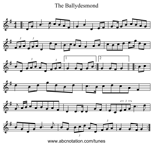 The Ballydesmond - staff notation