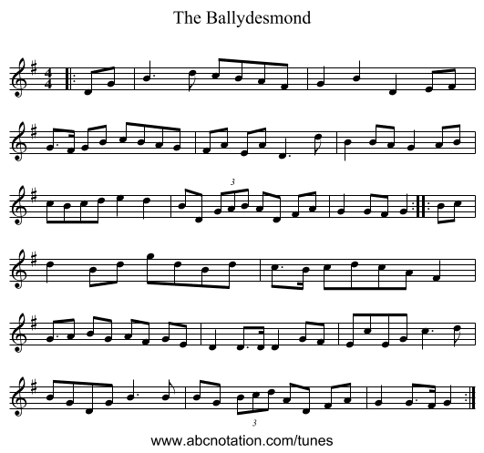 The Ballydesmond - staff notation