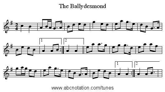 The Ballydesmond - staff notation