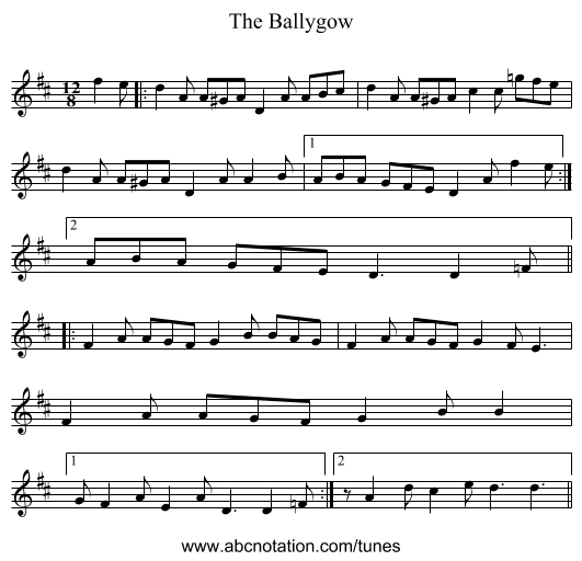 The Ballygow - staff notation