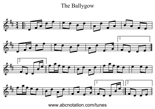 The Ballygow - staff notation