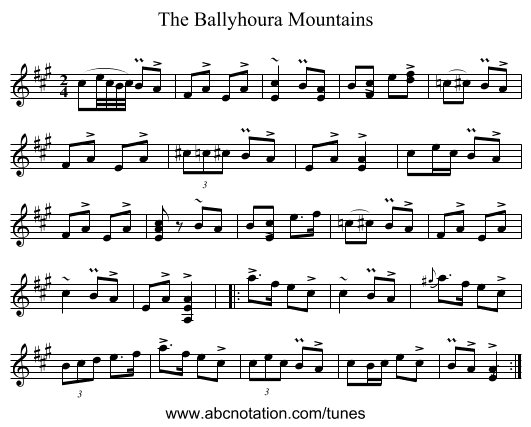 The Ballyhoura Mountains - staff notation