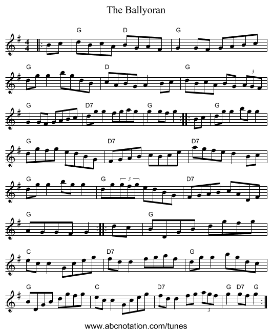 The Ballyoran - staff notation