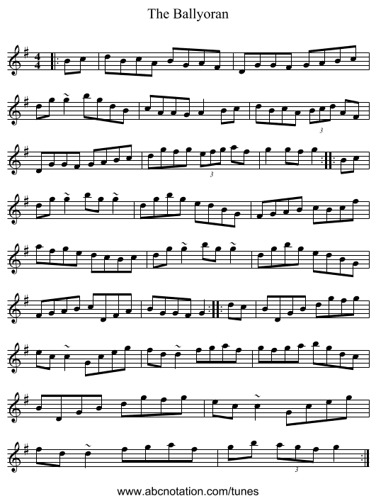 The Ballyoran - staff notation