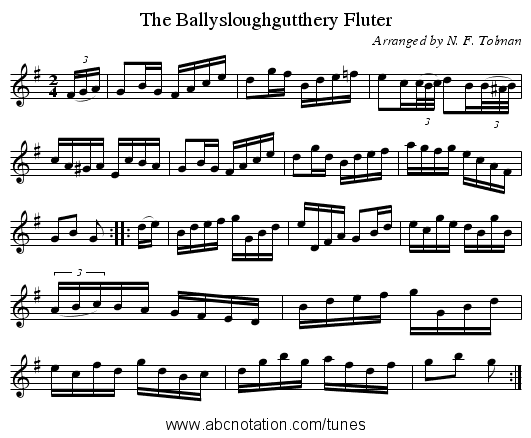 The Ballysloughgutthery Fluter - staff notation